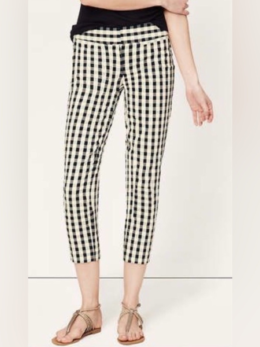 LOFT Marissa Black & Cream Gingham Cropped Ankle Pants